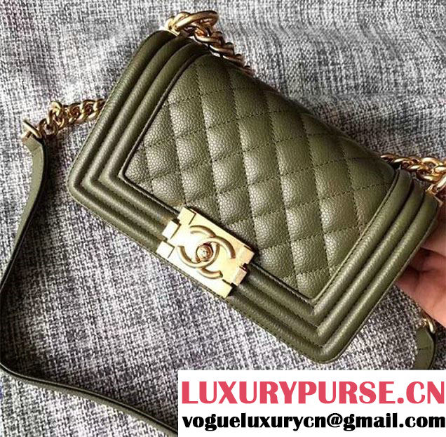 Chanel Small Boy Flap Shoulder Bag in Lambskin Leather New Color Dark Green