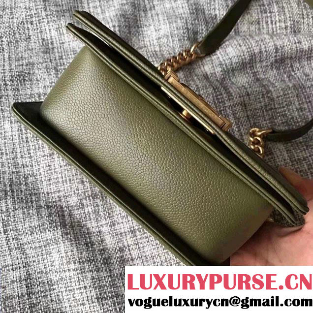 Chanel Small Boy Flap Shoulder Bag in Lambskin Leather New Color Dark Green