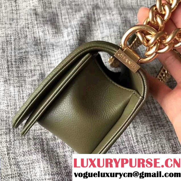 Chanel Small Boy Flap Shoulder Bag in Lambskin Leather New Color Dark Green