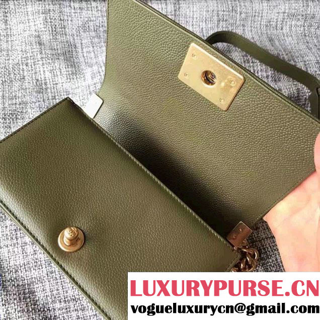 Chanel Small Boy Flap Shoulder Bag in Lambskin Leather New Color Dark Green