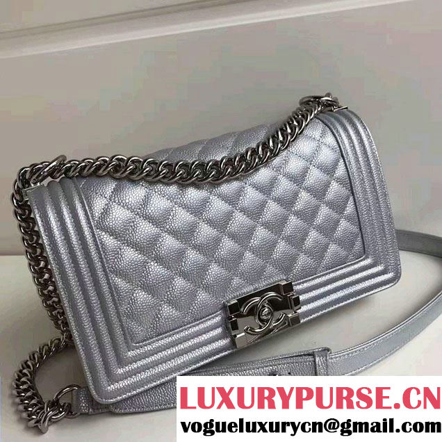Chanel Medium Boy Flap Shoulder Bag in Lambskin Leather New Color Sliver