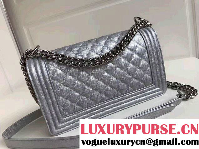 Chanel Medium Boy Flap Shoulder Bag in Lambskin Leather New Color Sliver