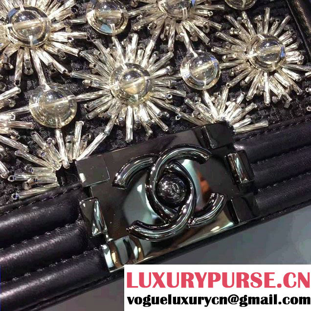 Chanel Metallic Calfskin Led Flower Boy Handbag A67086 Black 2017