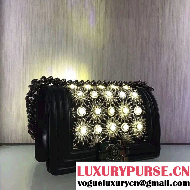 Chanel Metallic Calfskin Led Flower Boy Handbag A67086 Black 2017