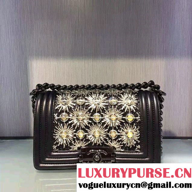 Chanel Metallic Calfskin Led Flower Boy Handbag A67086 Black 2017