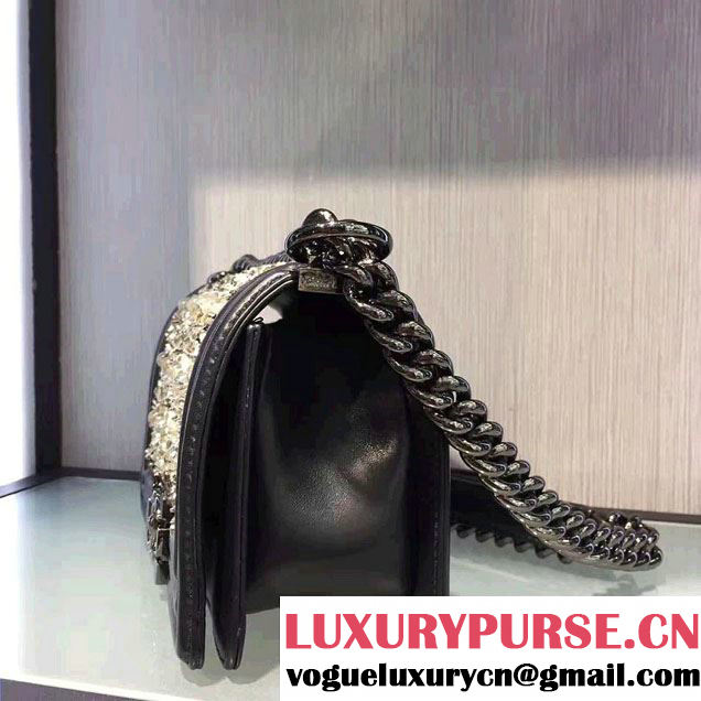 Chanel Metallic Calfskin Led Flower Boy Handbag A67086 Black 2017