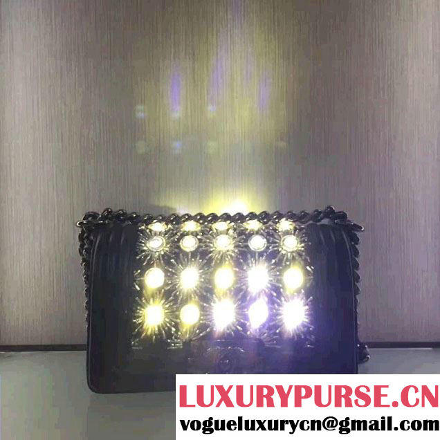 Chanel Metallic Calfskin Led Flower Boy Handbag A67086 Black 2017