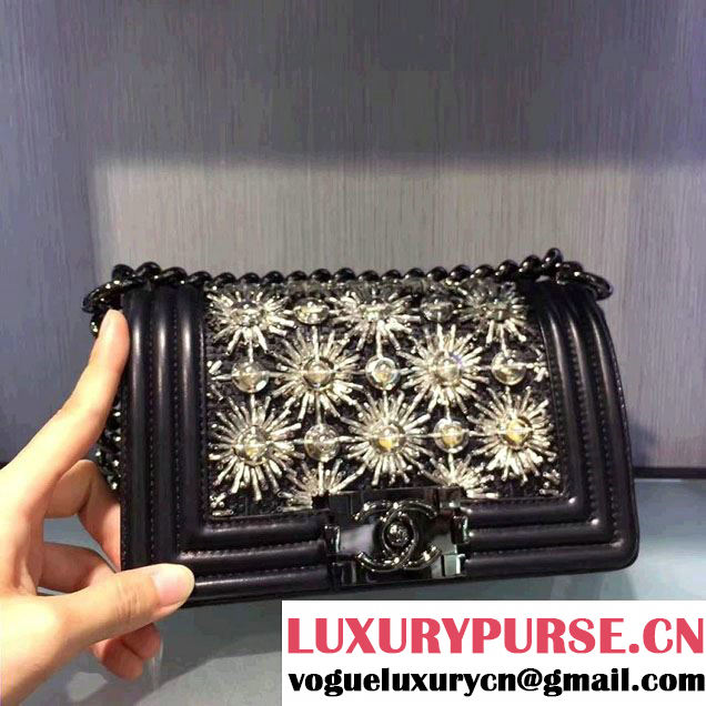 Chanel Metallic Calfskin Led Flower Boy Handbag A67086 Black 2017