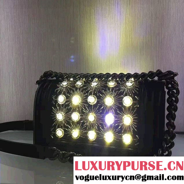 Chanel Metallic Calfskin Led Flower Boy Handbag A67086 Black 2017
