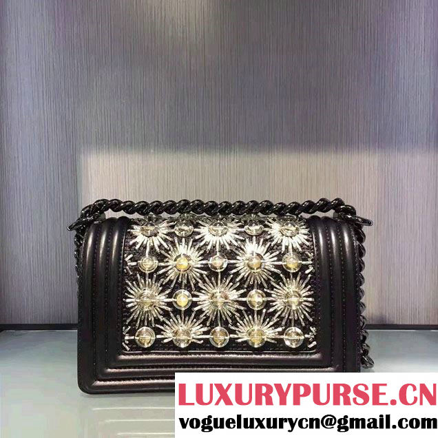 Chanel Metallic Calfskin Led Flower Boy Handbag A67086 Black 2017