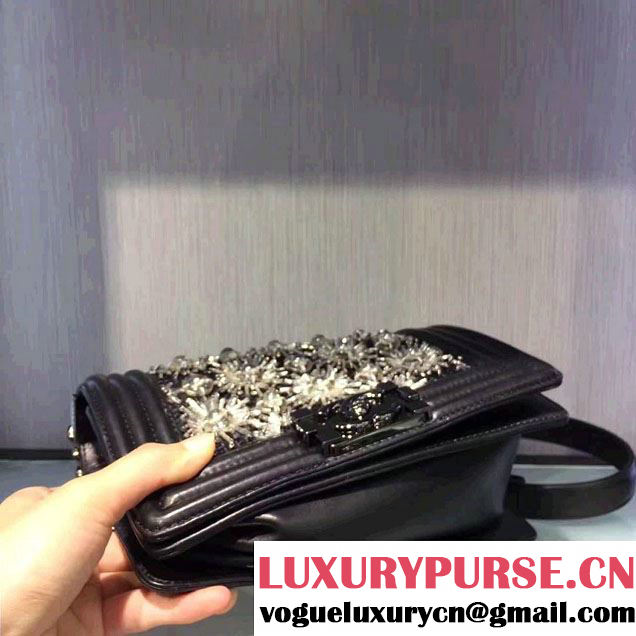 Chanel Metallic Calfskin Led Flower Boy Handbag A67086 Black 2017