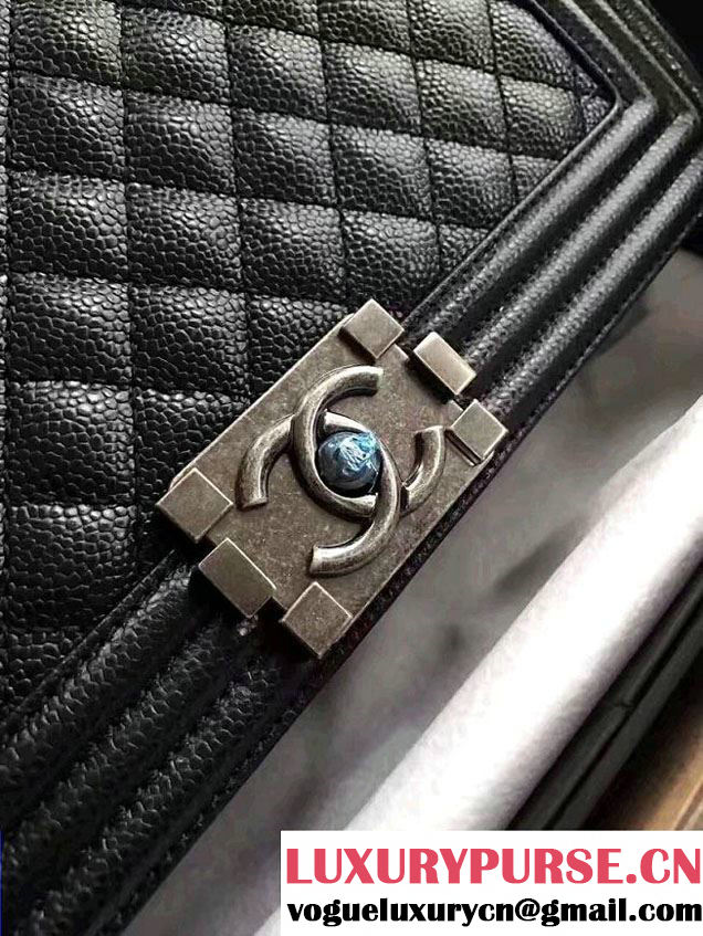 chanel original quality black caviar leather new le boy bag with silver hardware