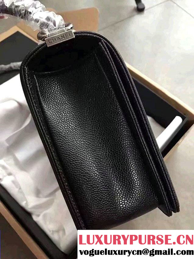chanel original quality black caviar leather new le boy bag with silver hardware