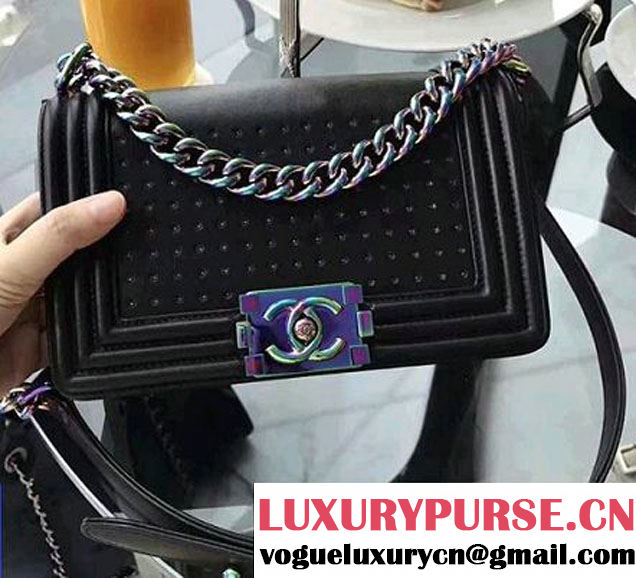 Chanel Metallic Calfskin Led Boy Multicolor Chain Handbag A67086 Black 2017