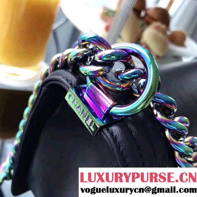 Chanel Metallic Calfskin Led Boy Multicolor Chain Handbag A67086 Black 2017