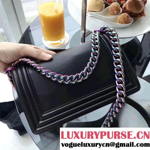 Chanel Metallic Calfskin Led Boy Multicolor Chain Handbag A67086 Black 2017