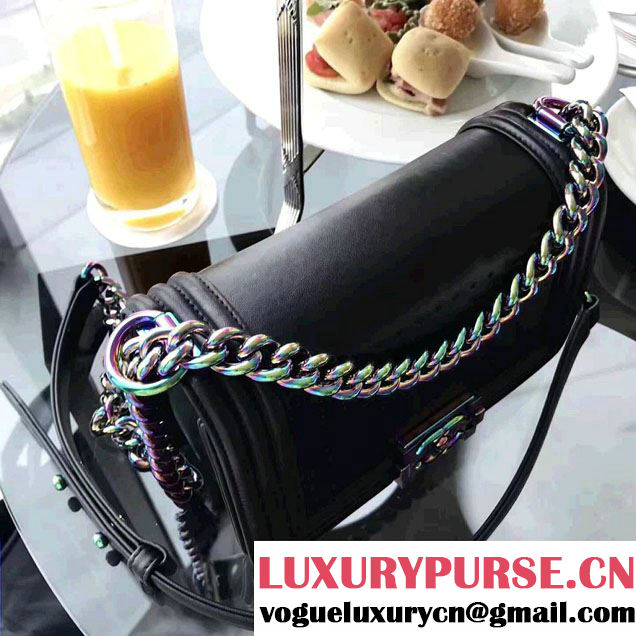 Chanel Metallic Calfskin Led Boy Multicolor Chain Handbag A67086 Black 2017