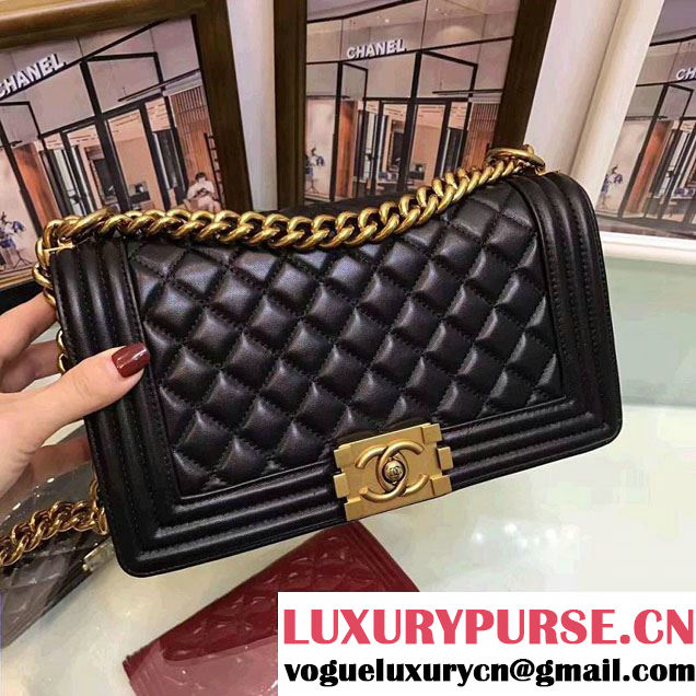 chanel original quality black sheepskin medium le boy bag with golden hardware