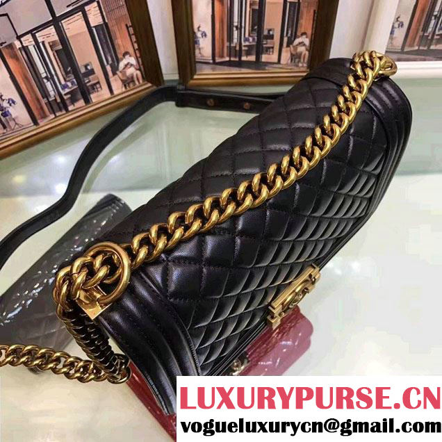 chanel original quality black sheepskin medium le boy bag with golden hardware
