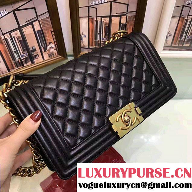 chanel original quality black sheepskin medium le boy bag with golden hardware