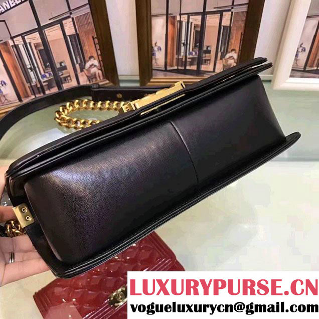 chanel original quality black sheepskin medium le boy bag with golden hardware