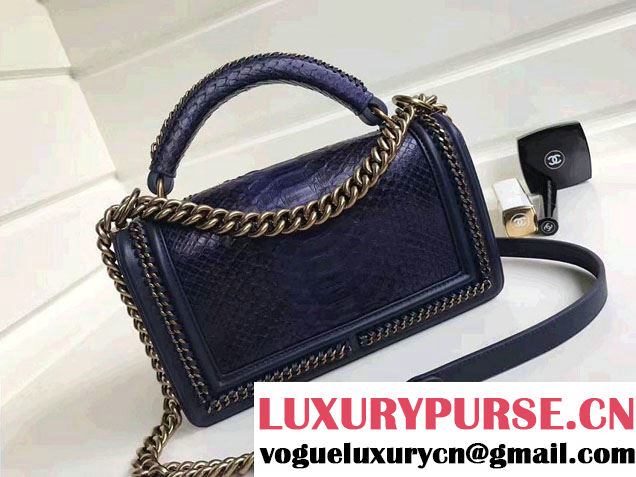 Chanel Python Chain Top Handle Boy Flap Medium Bag 2017