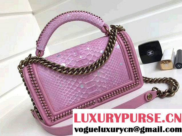 Chanel Python Chain Top Handle Boy Flap Medium Bag 2017