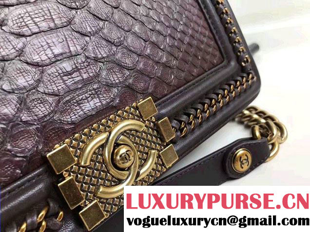 Chanel Python Chain Top Handle Boy Flap Medium Bag 2017