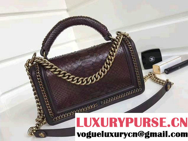 Chanel Python Chain Top Handle Boy Flap Medium Bag 2017