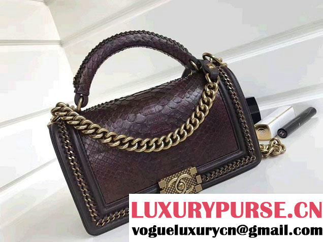 Chanel Python Chain Top Handle Boy Flap Medium Bag 2017