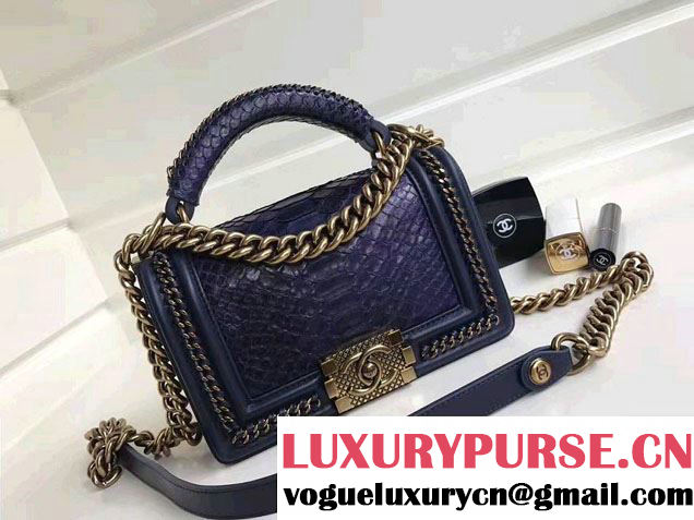 Chanel Python Chain Top Handle Boy Flap Small Bag 01 2017