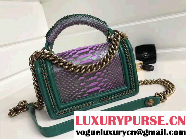 Chanel Python Chain Top Handle Boy Flap Small Bag 2017