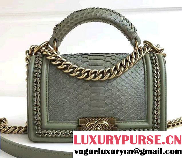 Chanel Python Chain Top Handle Boy Flap Small Bag 2017