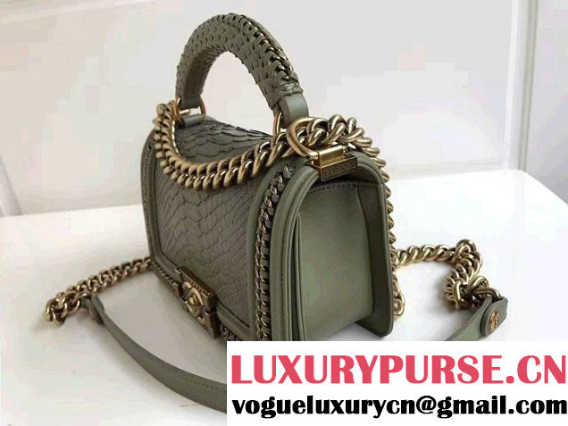 Chanel Python Chain Top Handle Boy Flap Small Bag 2017
