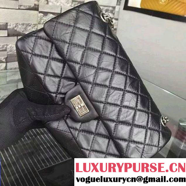 Chanel 2.55 Medium226  Aged Calfskin Flap Bag In Back With SHW. (2A058-052805 )