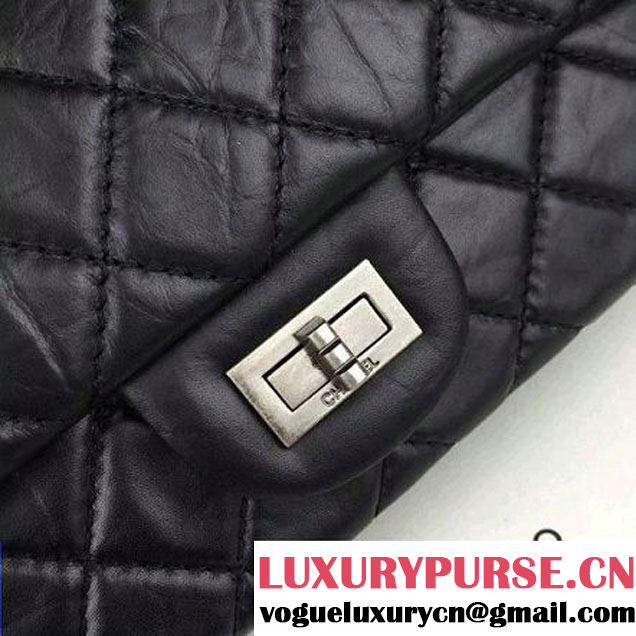 Chanel 2.55 Medium226  Aged Calfskin Flap Bag In Back With SHW. (2A058-052805 )