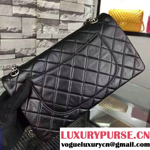 Chanel 2.55 Medium226  Aged Calfskin Flap Bag In Back With SHW. (2A058-052805 )