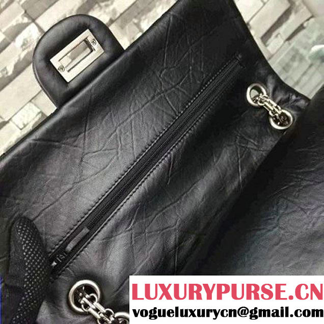 Chanel 2.55 Medium226  Aged Calfskin Flap Bag In Back With SHW. (2A058-052805 )
