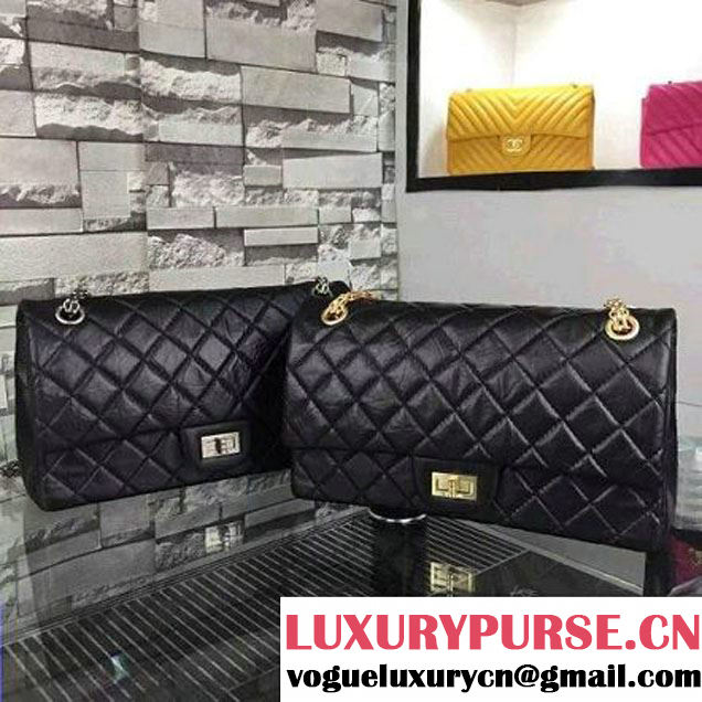 Chanel 2.55 Medium226  Aged Calfskin Flap Bag In Back With SHW. (2A058-052805 )
