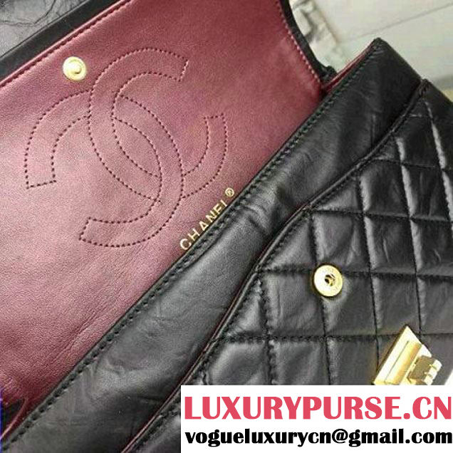 Chanel 2.55 Medium226  Aged Calfskin Flap Bag In Back With GHW. (2A058-052806 )