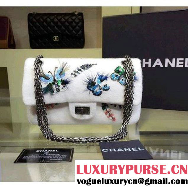 Chanel Felt 2.55 Flap Bag Embroidered with Butterfly and Feather A37586 Paris-Salzburg 2014/15 (2a143-071605 )