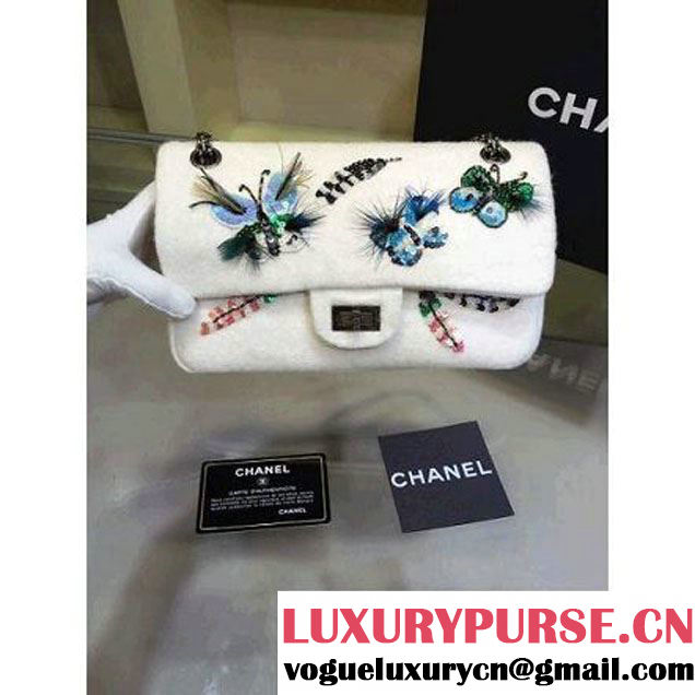 Chanel Felt 2.55 Flap Bag Embroidered with Butterfly and Feather A37586 Paris-Salzburg 2014/15 (2a143-071605 )