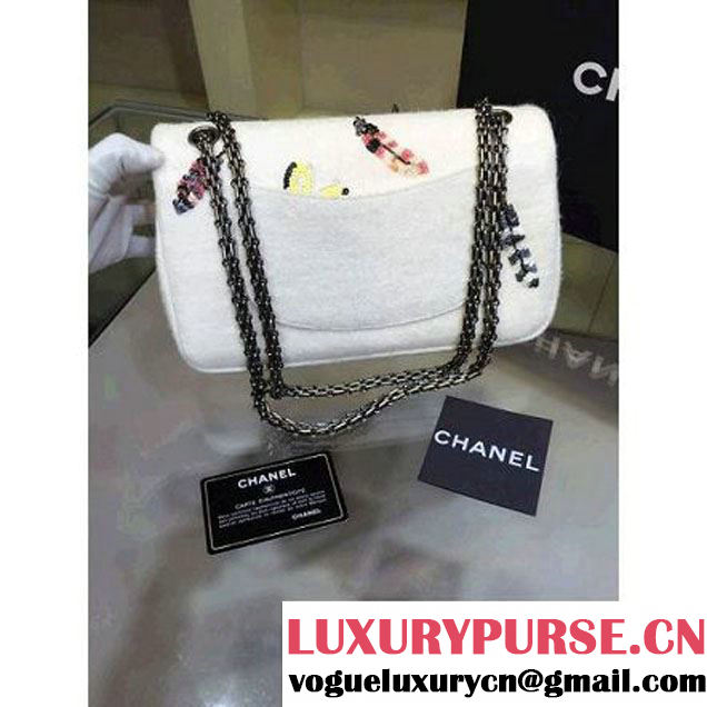 Chanel Felt 2.55 Flap Bag Embroidered with Butterfly and Feather A37586 Paris-Salzburg 2014/15 (2a143-071605 )