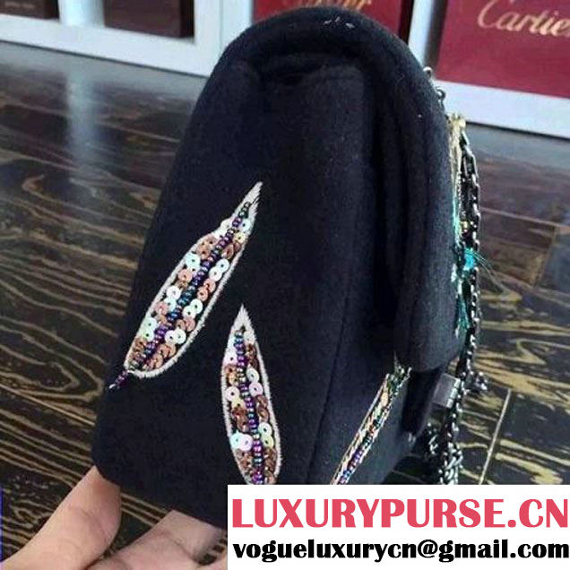 Chanel Felt 2.55 Flap Bag Embroidered with Butterfly and Feather A37586 Black Paris-Salzburg 2014/15 (2a136-073009 )