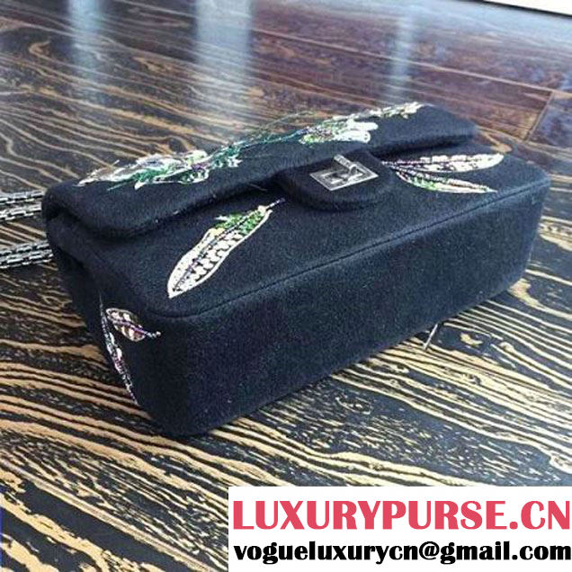 Chanel Felt 2.55 Flap Bag Embroidered with Butterfly and Feather A37586 Black Paris-Salzburg 2014/15 (2a136-073009 )