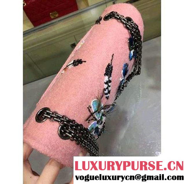 Chanel Felt 2.55 Flap Bag Embroidered with Butterfly and Feather A37586 Pink Paris-Salzburg 2014/15 (2a143-073010 )