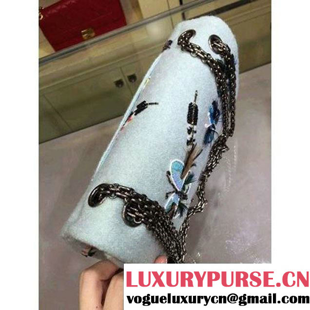 Chanel Felt 2.55 Flap Bag Embroidered with Butterfly and Feather A37586 Light Blue Paris-Salzburg 2014/15 (2a143-073011 )