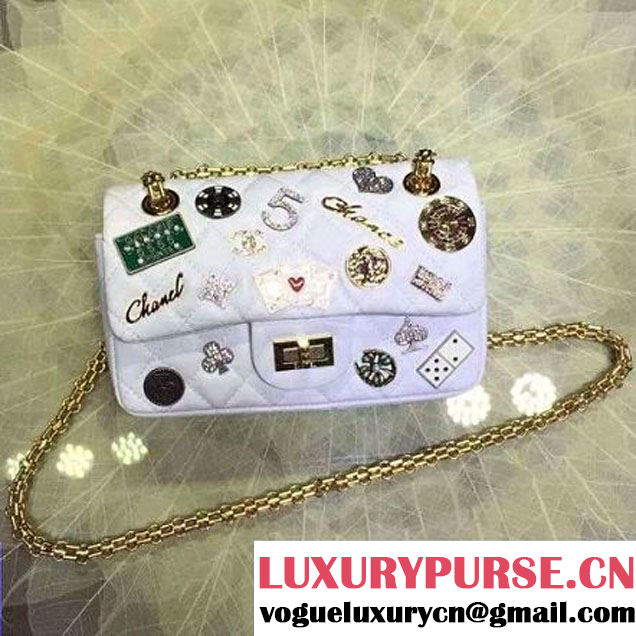 Chanel 2.55 Embellished With Casino Badges White 20cm 2016 (2A057-6012103 )