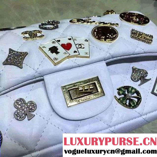 Chanel 2.55 Embellished With Casino Badges White 20cm 2016 (2A057-6012103 )