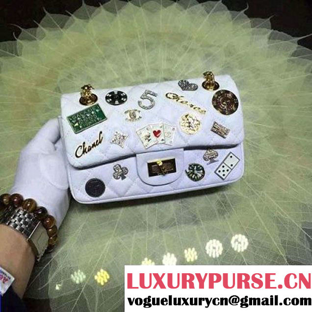 Chanel 2.55 Embellished With Casino Badges White 20cm 2016 (2A057-6012103 )